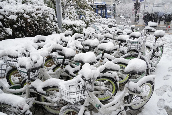 Tuyết phủ dày trên những chiếc xe đạp ở gần một ga tàu điện ngầm ở Seoul. Ảnh chụp ngày 27/11. Ảnh: Ahn Young-joon/ AP. Tuyết phủ dày trên những chiếc xe đạp ở gần một ga tàu điện ngầm ở Seoul. Ảnh chụp ngày 27/11. Ảnh: Ahn Young-joon/ AP.